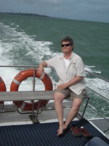 Laurie on the boat to Motuihe Island